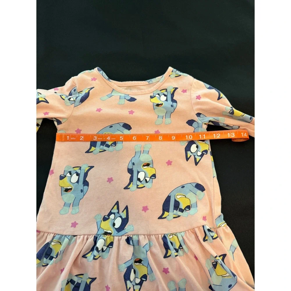 Bluey Girls Pink Long Sleeve Ruffle Skirt Dress Size 4T Cotton Blend FL2483748EY